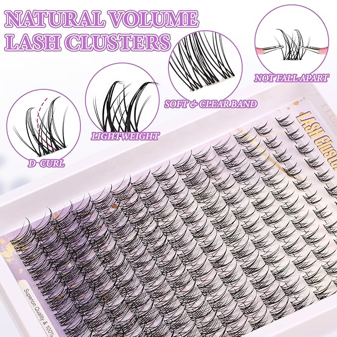 D Curl Lash Clusters Extensions 154 Pcs Individual Eye lash Clusters Natural Cluster Eyelash Lashes Wispy Clusters Lashes Makeup at Home - DIY Lash Extension Kit for Self Application Mix