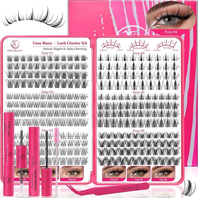 432Pcs Lash Clusters Kit - Wispy Natural & Manga Spiky Lash Cluster Invisible band 8-16mm Eyelash Clusters Kit D Curl Lash Extension Kit WideSpan with Bond and Seal DIY at Home for Starter