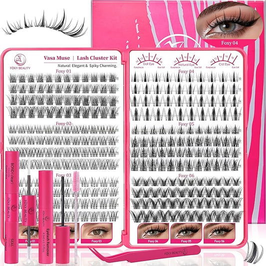 432Pcs Lash Clusters Kit - Wispy Natural & Manga Spiky Lash Cluster Invisible band 8-16mm Eyelash Clusters Kit D Curl Lash Extension Kit WideSpan with Bond and Seal DIY at Home for Starter