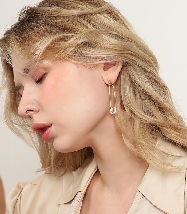 OZEL 14K Gold & Silver Plated Paperclip Chain Earrings with Cubic Zirconia – Dangle, Hoop, Huggie, Stud Styles – Women’s Fashion Jewelry Gift