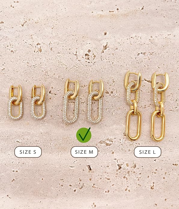 OZEL 14K Gold & Silver Plated Paperclip Chain Earrings with Cubic Zirconia – Dangle, Hoop, Huggie, Stud Styles – Women’s Fashion Jewelry Gift