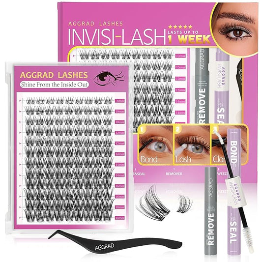 Magic Lash Clusters Kit 8-18mm Volume Wispy Fluffy Eyelashes Cluster Extension Kit D Curl Individual DIY Fake Lashes Extension Kit with Lash Bond and Seal Waterproof False Eyelashes Clusters Kit