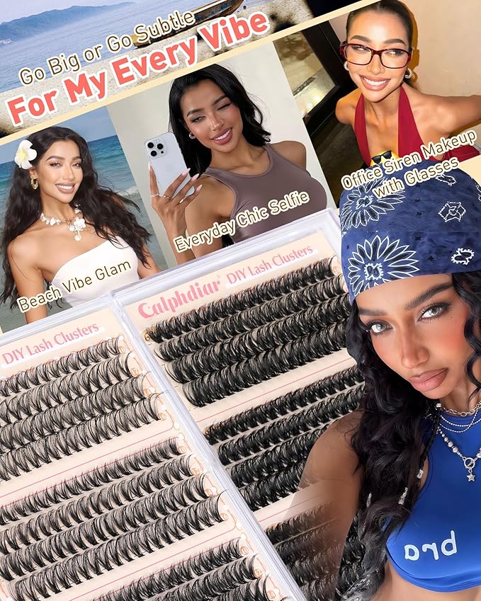 Calphdiar Eyelash Clusters 30D+40D+50D+60D+80D+100D Lash Clusters 476PCS Wispy Individual Lashes D-curly Lash Extension 10-16MM DIY Cluster Eyelash Extensions for Everyday at Home