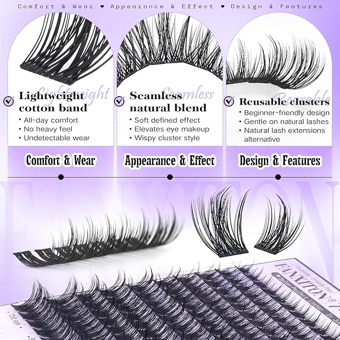 Wispy Lash Clusters Kit Natural Look Lash Clusters DIY Lash Extension Kit 10-18mm Cluster Eyelash Extensions Kit Lash Bond and Seal Lash Tweezers Individual Lashes Cluster Kit DIY Lash at Home