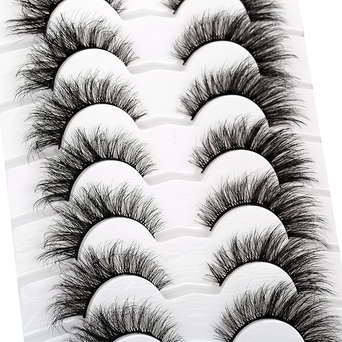 Pooplunch False Eyelashes Cat Eye Lashes Fake Eyelash Dramatic Volume Wispy Foxy 8D Faux Mink Lash Strips 7 Pairs Pack
