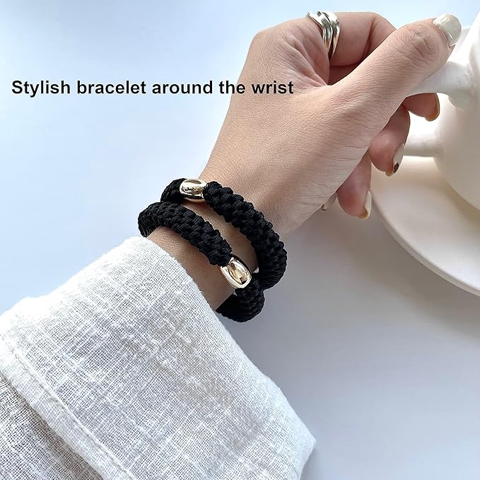 Tanha 15Pcs Hair Tie Bracelet,Hair Ties For Women Men,Ponytail Holders For Thick Hair,Strong Stretchy No Damage No Crease Hair Bands (Black)