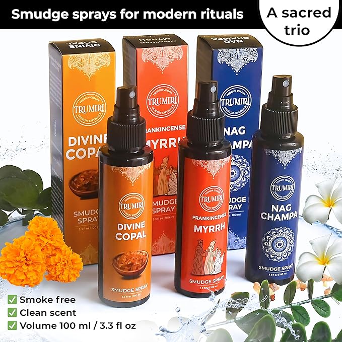 Set Of 3 Smudge Sprays Frankincense Myrrh|Nag Champa|Copal For Cleansing Negative Energy And Protection - Natural Room Sprays And Body Mists Made With Non Toxic Essential Oils