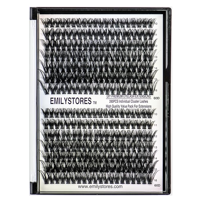 EMILYSTORES Lashes Extension Kit DIY 280pcs Lash Clusters Eyelash Extension Kit, 10-16mm Mix Sizes 60D D Curl Individual Lashes Kit for DIY Eyelashes (60D)