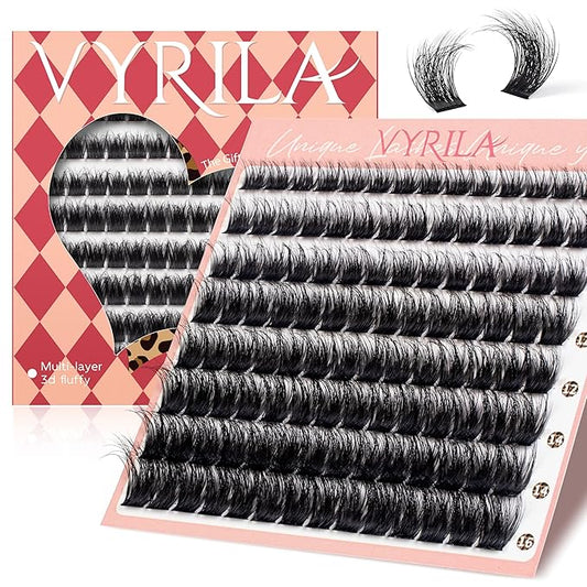 VYRILA Lash Clusters 0.05mm PBT Fiber Eyelash Clusters, 0.1mm Superfine Black Band D Curl Diy Lash Extension, 112pcs 8-16mm Individual Like Eyelash Extensions (Lushy-D-8-16Mix)