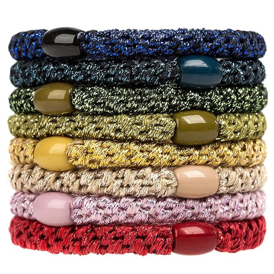 AXEN 8PCS Elastic Hair Tie for Women Girls, Cotton Bands Soft Woven Ponytail Holders for Thick Hair and Curly Hair, Bright Colors