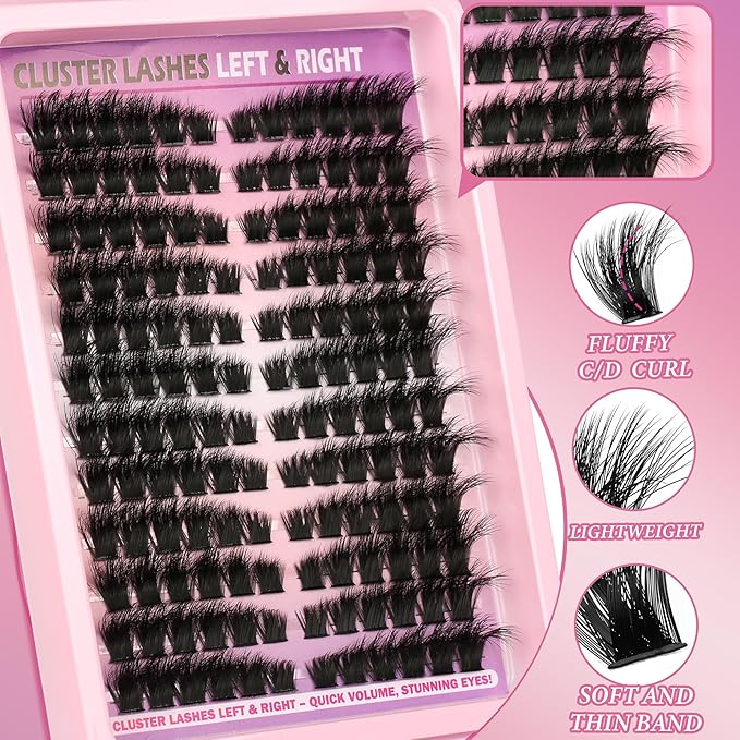 Lash Clusters Eyelashes Clusters Left&Right Cluster Eyelash Extensions Thick D Curly Individual Lashes Clusters 150P DIY Fairy Lash Extension at Home