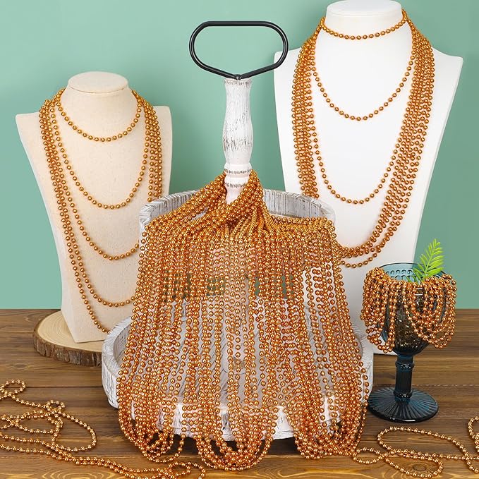 EOBOH 200PCS Bead Necklace, Orange Bead Necklaces Party Favors, 33" Round Beads Halloween Necklaces Bulk, Festival Parade Throw Accessories for Mardi Gras Halloween Wedding Celebrations Decorations