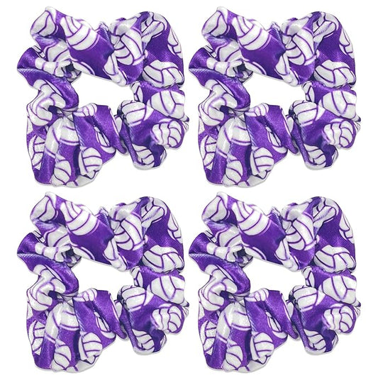Volleyball Scrunchies, Velvet Hair Ties Headband Accessory, Set of 4 Purple
