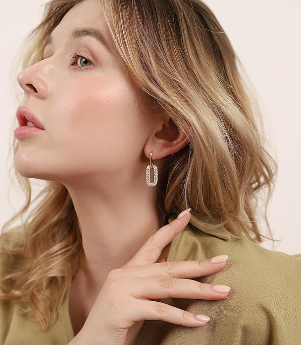 OZEL 14K Gold & Silver Plated Paperclip Chain Earrings with Cubic Zirconia – Dangle, Hoop, Huggie, Stud Styles – Women’s Fashion Jewelry Gift