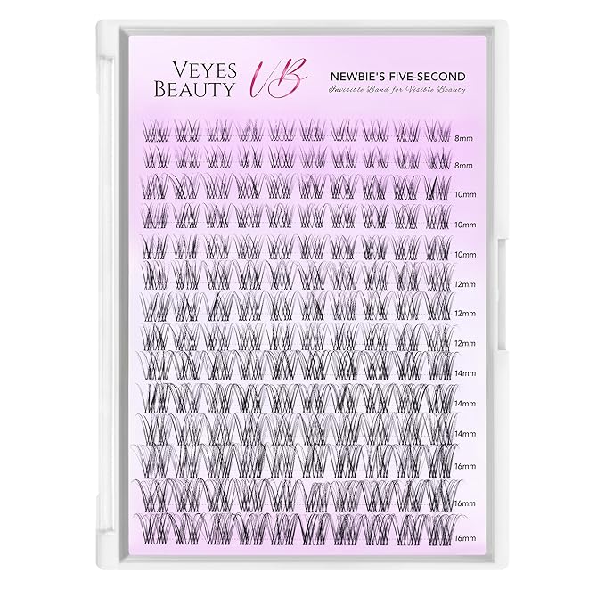 VEYESBEAUTY Lash Clusters Individual Eyelash Extensions Thin & Invisible Band DIY False Eyelashes for Self-application Newbie's Five-Second Series Wispy Lash Tray, Aliva 8-16mm Mixed Length