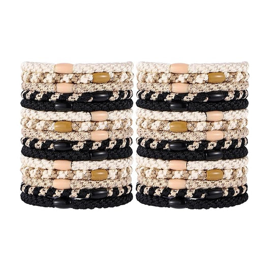 Hair Ties for Thick Hair 30 Pcs Elastics Hair Bands Ponytail Holders No Damage No Crease Hair Elastics For Women Girl(BLACK&Beige)