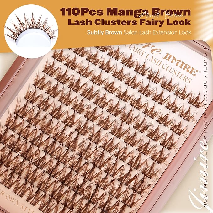 Anime Cluster Lashes Brown Lash Clusters Manga Eyelash Clusters Natural Dark Brown Individual Lashes 10-16MM Fairy Cluster Eyelash Extensions 110Pcs DIY Spiky Cluster Lashes at Home by JIMIRE