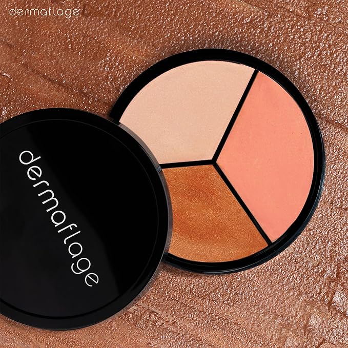 Cheek Palette: Bronzer, Highlighter, Blush Palette for Dewy Skin, Lit from Within by Dermaflage, 10g/.35oz