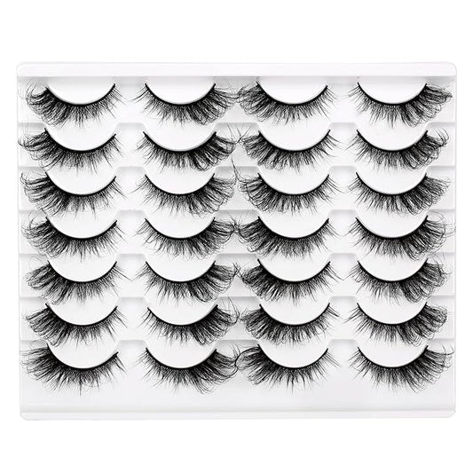 False Eyelashes Volume Wispy Cat Eye Lash Natural Spiky Fake Eyelashes Foxy Faux Mink Lashes Strips 14 Pairs Pack
