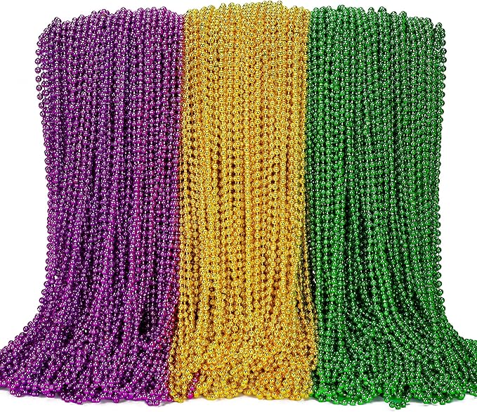 EOBOH 200PCS Mardi Gras Beads, Mardi Gras Green Purple Gold Metallic Beads Necklaces Accessories Bulk, Carnival Mardi Gras Beads Costumes Women Men for Parade Throws Party Decorations Favor Supplies