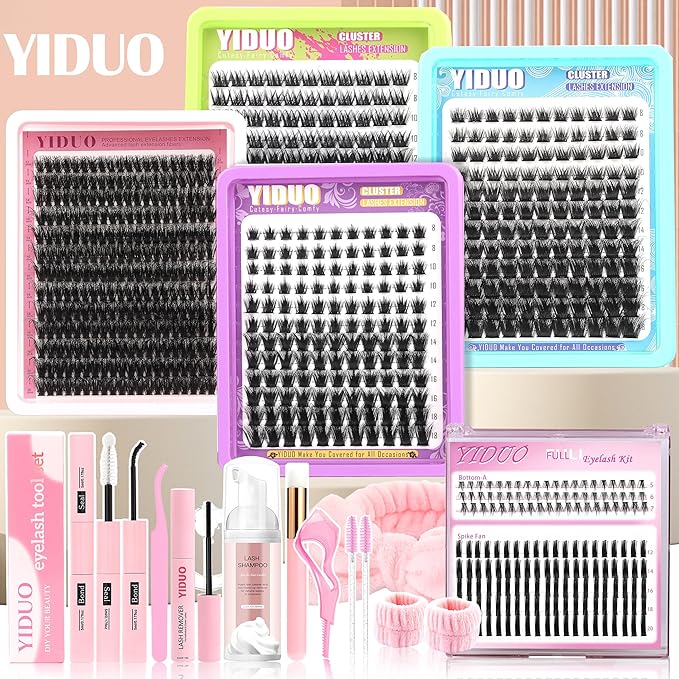 YIDUO Lash Clusters Kit 6 Styles Bulk Packs Eyelash Extensions Volume/Manga/ultra/Dramatic with pikes Bottom Lashes Clusters Kit 5-20mm Wispy D Curl Individual Fake Eyelashes Kit DIY at Home Easily