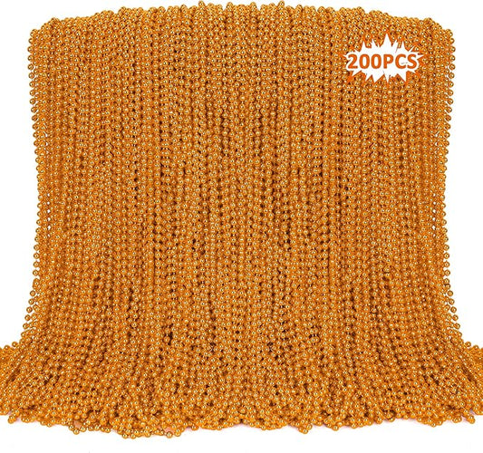 EOBOH 200PCS Bead Necklace, Orange Bead Necklaces Party Favors, 33" Round Beads Halloween Necklaces Bulk, Festival Parade Throw Accessories for Mardi Gras Halloween Wedding Celebrations Decorations