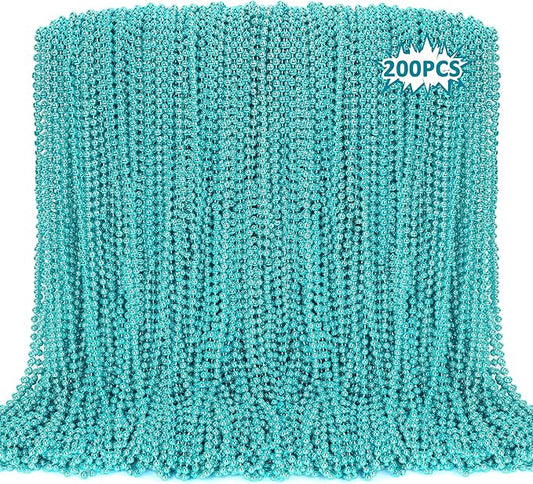 EOBOH 200PCS Mardi Gras Beads, Teal Blue Bead Necklace Party Favors, 33" Mardi Gras Necklace Stuff, Festival Parade Throw Accessories for Wedding Birthday Gender Reveal Party Supplies Decor