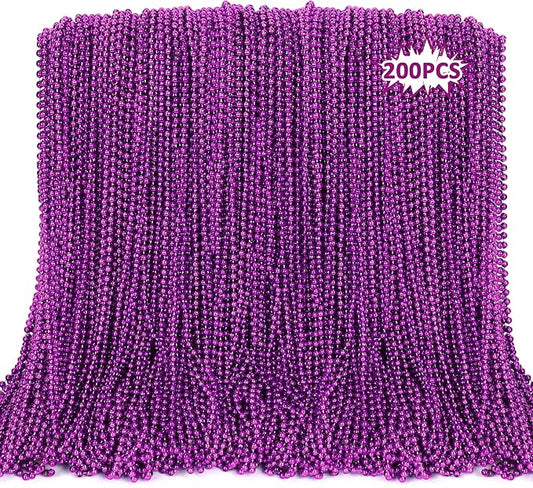 EOBOH 200PCS Mardi Gras Beads, Purple Bead Necklace Party Favors, 33" Holiday Halloween Necklaces Party Parade Throw Accessories, Mardi Gras Halloween Wedding Birthday Celebrations Decorations Bulk