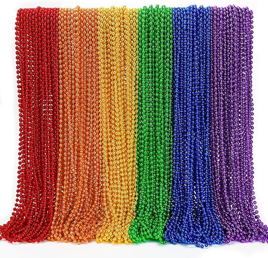 EOBOH 200PCS Pride Accessories, LGBTQ Pride Beads Necklace Accessories, 6 Kinds of Metallic Beads Necklace Bulk, Gay Lesbian Pride Necklace, Costumes Decor for Pride Month Parade Throws Party Favors